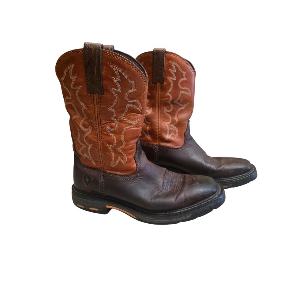 Ariat Mens WorkHog Wide Square Toe Color-Block Leather Work Boots Size 9D - GUC